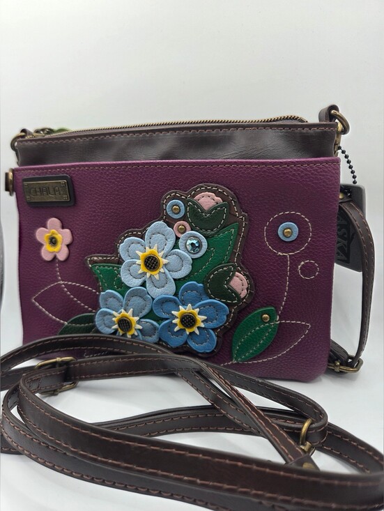 Chala Handbags - Chala Purple Floral Appliqué Crossbody with Blue & Green Accents
